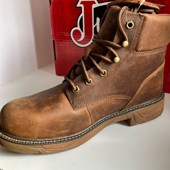 Justin Cowhide Work Boots, Men’s 9EE, Leather, Comp Safety Toe, Brown, NWT - Picture 7 of 12